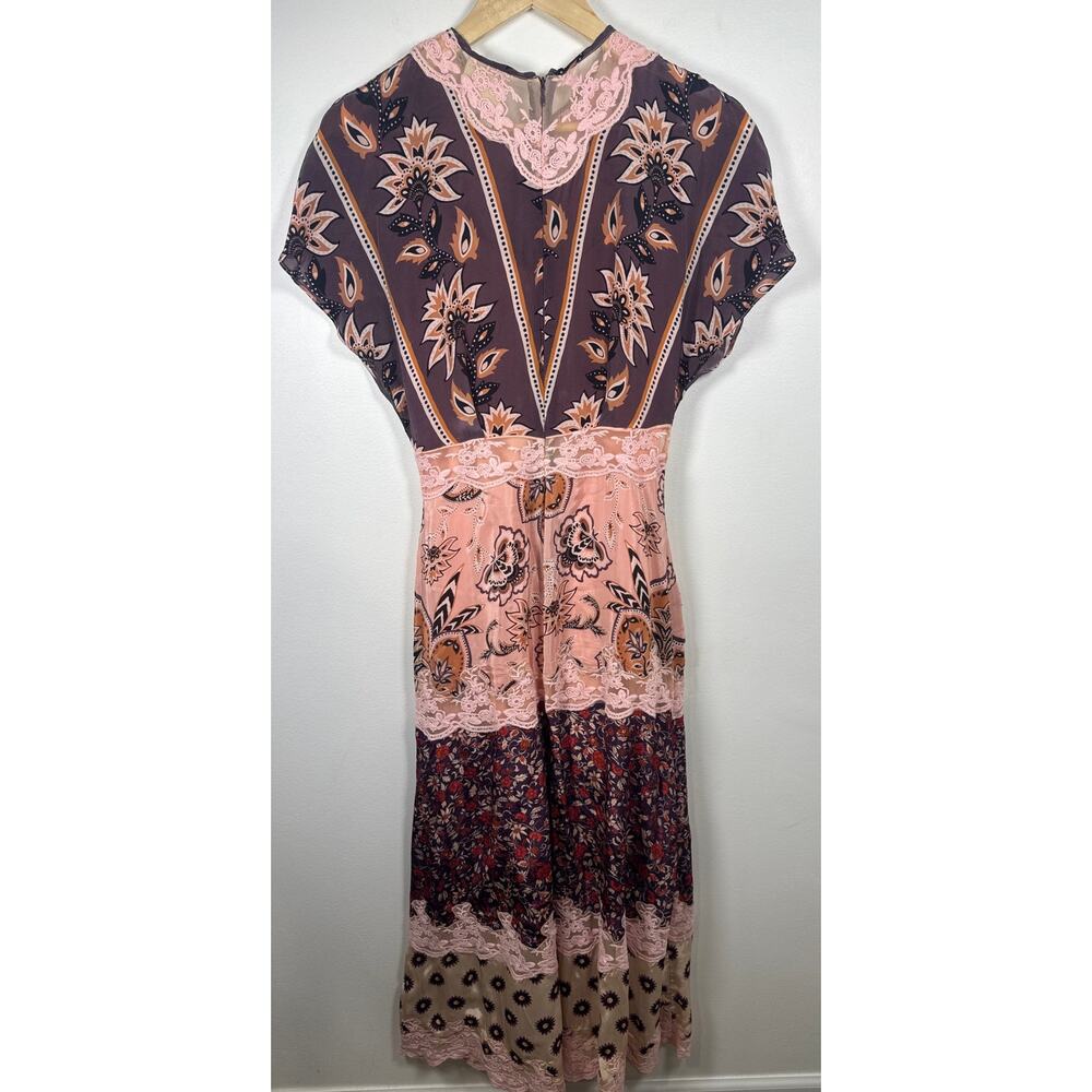 FARM Rio Glam Tapestry Lace Romantic Short Sleeve Maxi Dress Pink Pattern, XXS - Picture 7 of 8